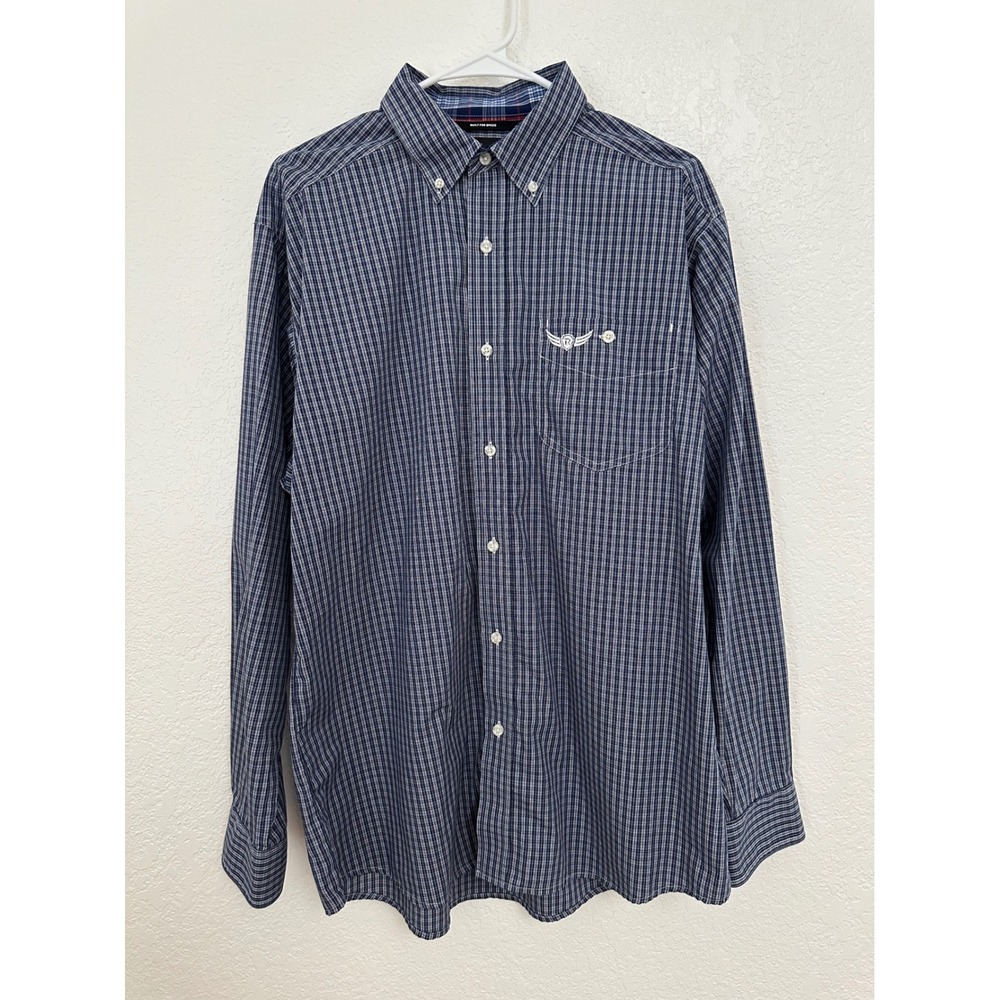 Ariat Relentless Mens Large Navy Blue Check Long Sleeve Button Down Shirt Cotton